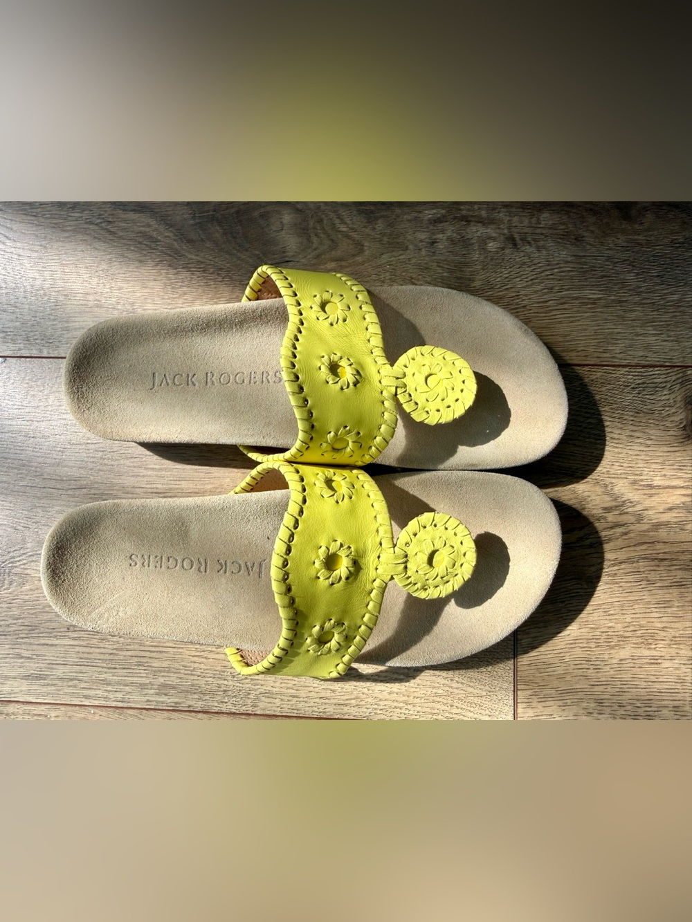Jack Rogers Yellow Leather Whipstitch Medallion Sandal